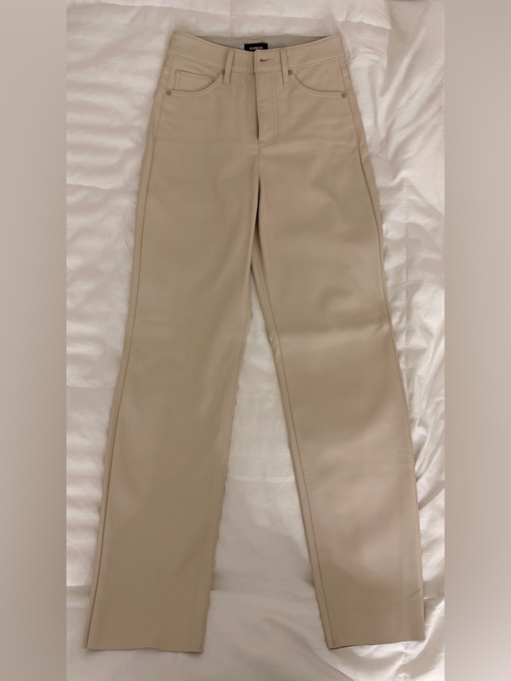 Express Women's Beige Straight-Leg Leather Pants